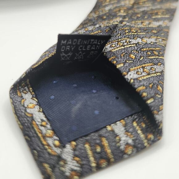 Gianni Versace Vintage Silk Medusa Tie Navy Gray Gold - Picture 9 of 10